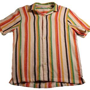 Zara Mens Medium Striped Terrycloth Button Shirt Colorful Soft Retro Beach Top